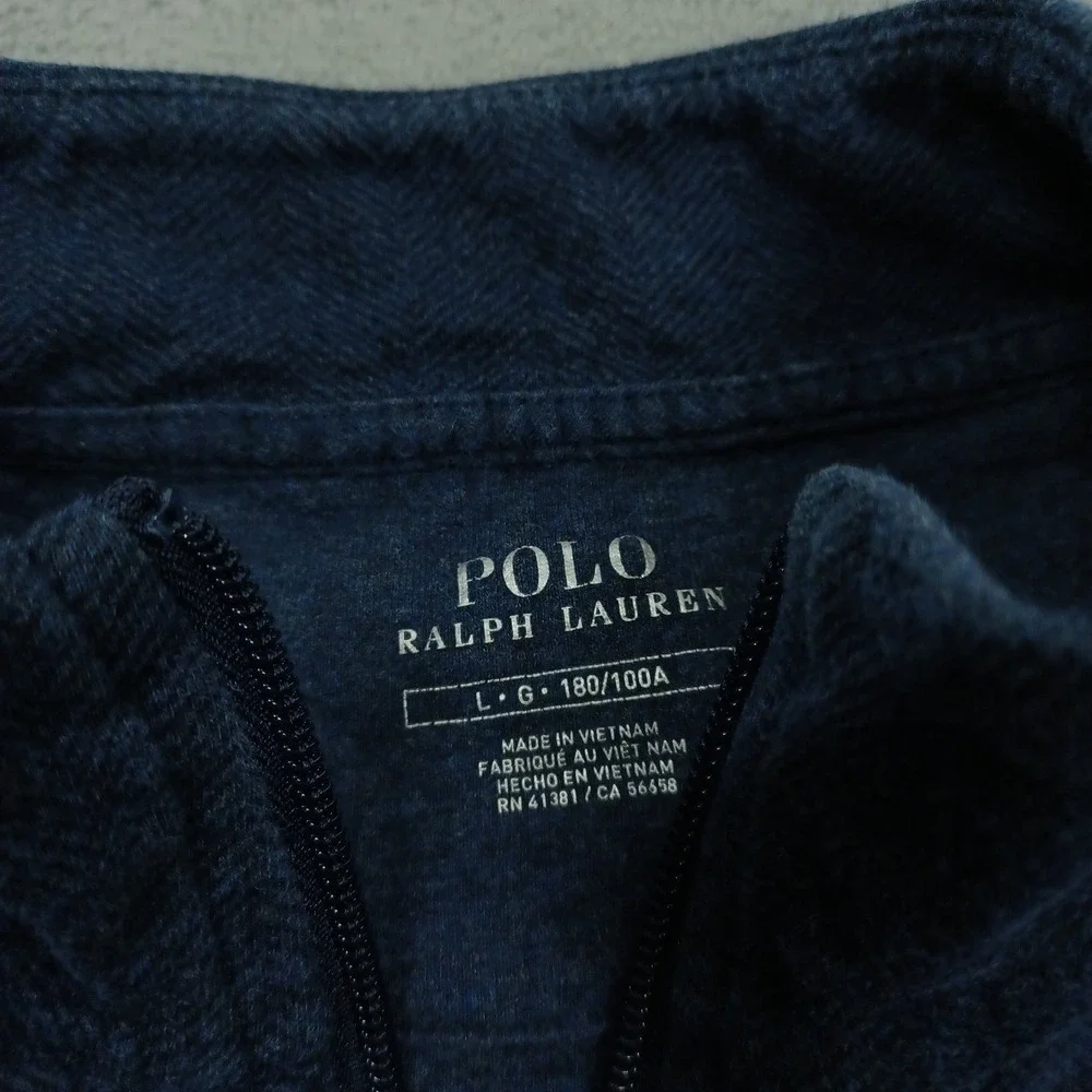 Polo Ralph Lauren Sweater Mens Large Blue 1/4 ZIp Pullover PReppy‎